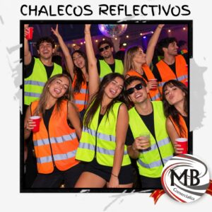 Chalecos reflectivos de seguridad cotillon luminoso fiestas eventos nocturnos amarillo y naranja fluorescente tiras refractarias talle unico cotillon luminosos fiesta regaleria venta mayorista MB Comercializa.