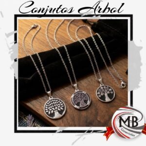 CONJUNTOS ACERO.Q ARBOL- CADENA-DIJE-BOLSA PAÑO