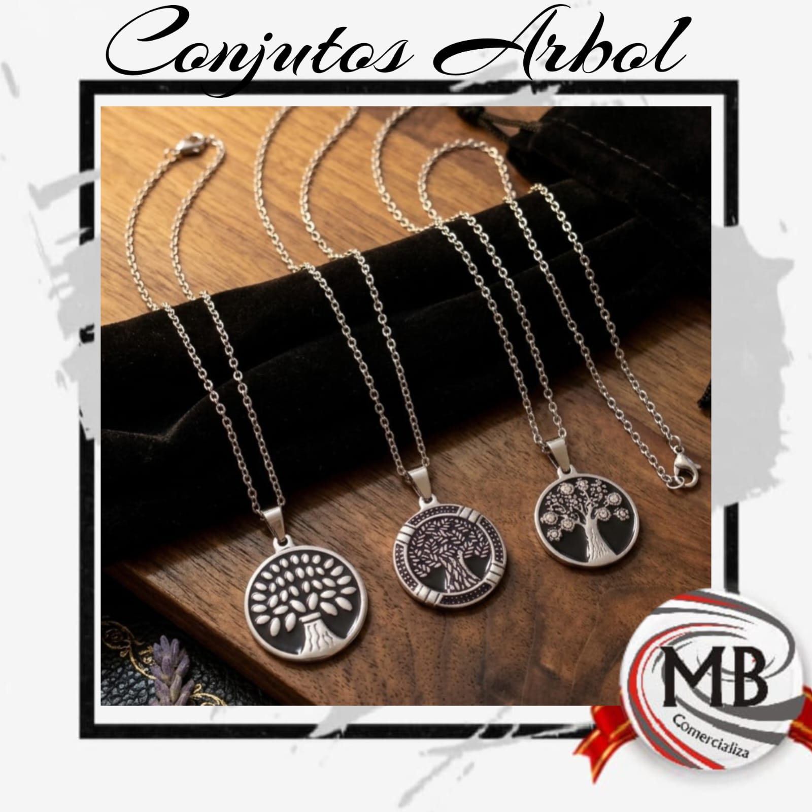 CONJUNTOS ACERO.Q ARBOL- CADENA-DIJE-BOLSA PAÑO
