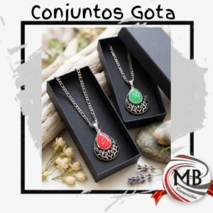 CONJUNTO ACERO.Q GOTA  -CADENA-DIJE-CAJA