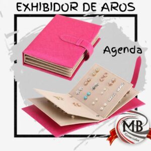 Exhibidor de aros tipo agenda libro organizador de joyas bijouterie muestrario portatil cuero ecologico rosado marroquineria accesorios modas venta mayorista MB Comercializa.