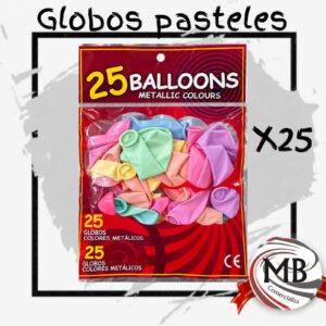 Globos de latex colores pasteles surtidos paquete x 25 unidades cotillón decoracion cumpleaños eventos fiestas venta mayorista MB Comercializa.