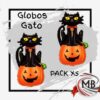 Globos metalizados calabaza con gato negro halloween pack x 5 unidades forma compuesta gato negro sobre calabaza naranja decoracion ambientacion fiestas cotillon venta mayorista MB Comercializa.