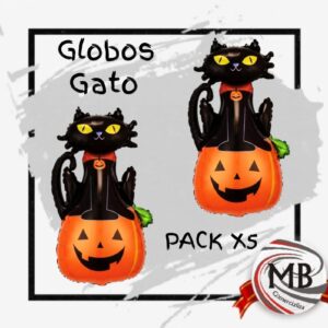 PACK X5 GLOBOS CALABAZA CON GATO