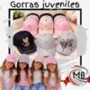 Gorras juveniles para ninas con visera curva aplique de strass brillos estampados mariposa gato estrellas broche regulable indumentaria accesorios moda venta mayorista MB Comercializa.