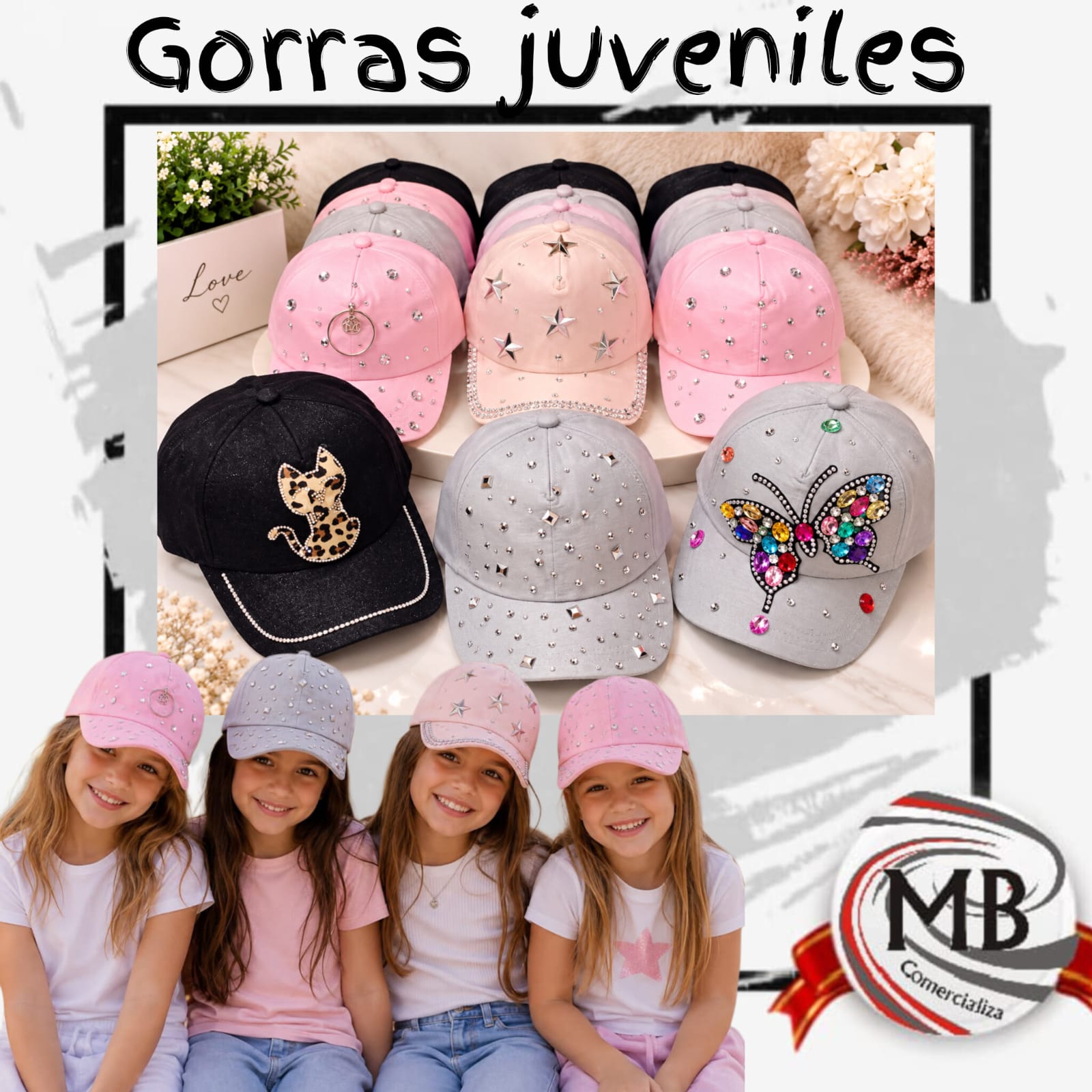 GORRAS CON PLIQUE STRASS JUVENILES