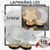 Lampara led velador cristal luna estrella base dorada luz calida decoracion mesa de noche hogar eventos ambientacion regalería bazar cotillon venta mayorista MB Comercializa.