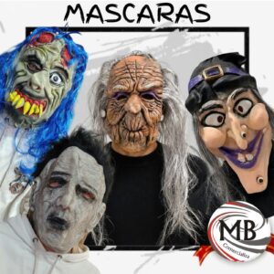 Mascaras de terror halloween bruja arrugada realista con pelo cano monstruo zombi caracterizacion plastico latex disfraces cotillon fiestas venta mayorista MB Comercializa.