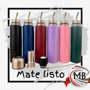 Mate listo autocebante termo de acero inoxidable 700 ml mate auto cebante con bombilla incorporada tapa hermetica colores mate surtidos bazar regaleria venta mayorista MB Comercializa.