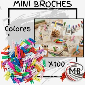 Mini broches de madera de colores surtidos pack x 100 unidades brochecitos para fotos guirnaldas manualidades souvenirs artesanias libreria cotillon venta mayorista MB Comercializa.