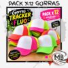Gorras trucker tracker fluo frente blanco para sublimar con red de colores neón fucsia verde amarillo naranja pack x 12 unidades cotillon eventos estampar venta mayorista MB Comercializa.