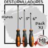 PACK X 3 DESTORNILLADORES PLANOS 4¨ 5¨ y 6¨