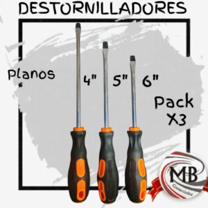PACK X 3 DESTORNILLADORES PLANOS 4¨ 5¨ y 6¨