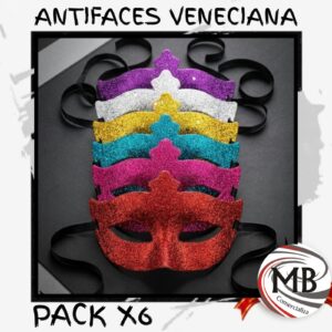 Antifaces venecianos con brillo glitter colores surtidos pack x 6 unidades antifaz de mascarada fiesta de quince bodas carnaval cotillon eventos venta mayorista MB Comercializa.