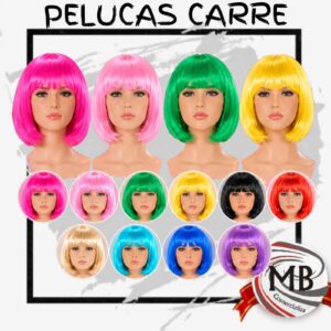 Pelucas carre colores surtidos corte bob pelo sintetico brillante para cotillon fiestas disfraces eventos regalería venta mayorista MB Comercializa.