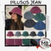 Pilusos de jean bucket hats en tela denim lavada con variedad de colores fucsia celeste verde negro y azul clasico accesorio de moda urbana proteccion solar indumentaria venta mayorista MB Comercializa.