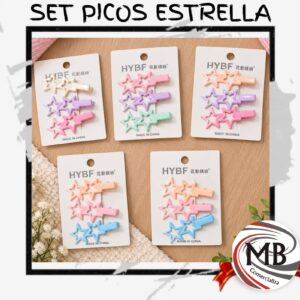 Hebillas pico de pato para cabello trabas de pelo con apliques de estrellas colores pastel rosa lila celeste crema pack por 3 unidades accesorios dama ninas moda regaleria venta mayorista MB Comercializa.