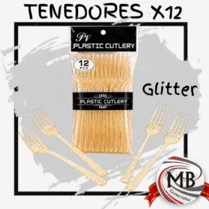 PACK X 12 TENEDORES PLASTICO GLITTER