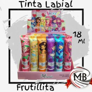 Tinta labial frutillita brillo en pomo 18 ml maquillaje infantil cosmética cuidado personal labios caja exhibidora regaleria venta mayorista MB Comercializa.