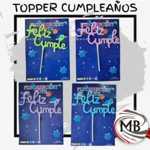 Topper adorno de torta feliz cumple fluorescente acrilico plastico colores verde rosa violeta celeste repostería cotillon fiestas cumpleaños venta mayorista MB Comercializa.
