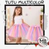 Tutu de tul multicolor arcoiris pastel faldas polleras combinadas disfraces infantiles tematica unicornio cumpleaños eventos cotillon venta mayorista MB Comercializa.