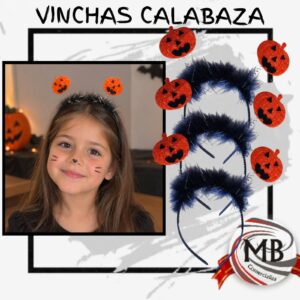 Vincha de calabaza halloween con plumas negras calabazitas con resorte accesorios para el pelo cotillon fiesta tematica disfraces regalería venta mayorista MB Comercializa.
