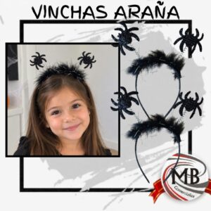 Vincha de araña halloween con plumas negras arañitas con resorte accesorios para el pelo cotillon fiesta tematica disfraces regalería venta mayorista MB Comercializa.