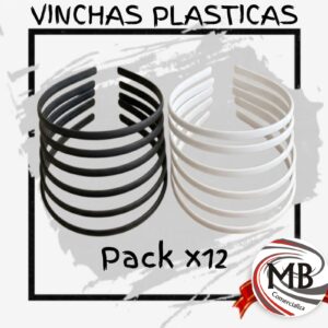 Vinchas plasticas lisas para cabello finas flexibles pack por 12 unidades blanco y negro accesorios de pelo para dama ninas peinados escolar peluqueria venta mayorista MB Comercializa.