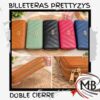 Billetera para mujer Prettyzys doble cierre matelassé costura diagonal aplique metalico dorado doble compartimento tarjetero monedero cuera ecologica colores surtidos regalo dama marroquineria accesorios venta mayorista MB Comercializa.