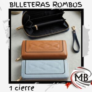 Billetera para mujer disenio rombos acolchada cierre perimetral correa de mano tarjetero monedero cuera ecologica colores surtidos regalo dama marroquineria accesorios venta mayorista MB Comercializa.