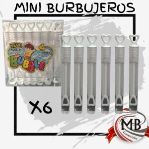 Mini burbujeros tubo tapa corazon 11 cm pack x 6 unidades jabon liquido burbujas juegos infantiles cotillon souvenir cumpleanios eventos festejos venta mayorista MB Comercializa.