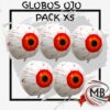 Globos metalizados de ojo sangriento halloween 22 pulgadas pack x 5 unidades esfericos blancos con iris rojo y venas decoracion ambientacion fiestas tematicas cotillon venta mayorista MB Comercializa.
