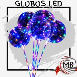 Globo burbuja transparente pvc silicona con luces led multicolor tira de micro led y varilla rigida cotillon luminoso fiesta de 15 bodas cumpleaños ambientacion eventos venta mayorista MB Comercializa.