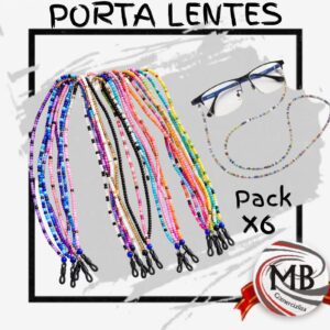 Sujetador porta lentes de mostacillas multicolores cordon cadena para anteojos de lectura y sol con adaptadores de silicona negra pack por 6 unidades accesorios optica gafas lentes moda dama mujer venta mayorista MB Comercializa.