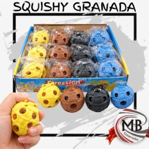 Squishy granada juguete antiestres apretable pelota con relieve colores surtidos textura suave juego sensorial infantil regalo novedad caja exhibidora venta mayorista MB Comercializa.