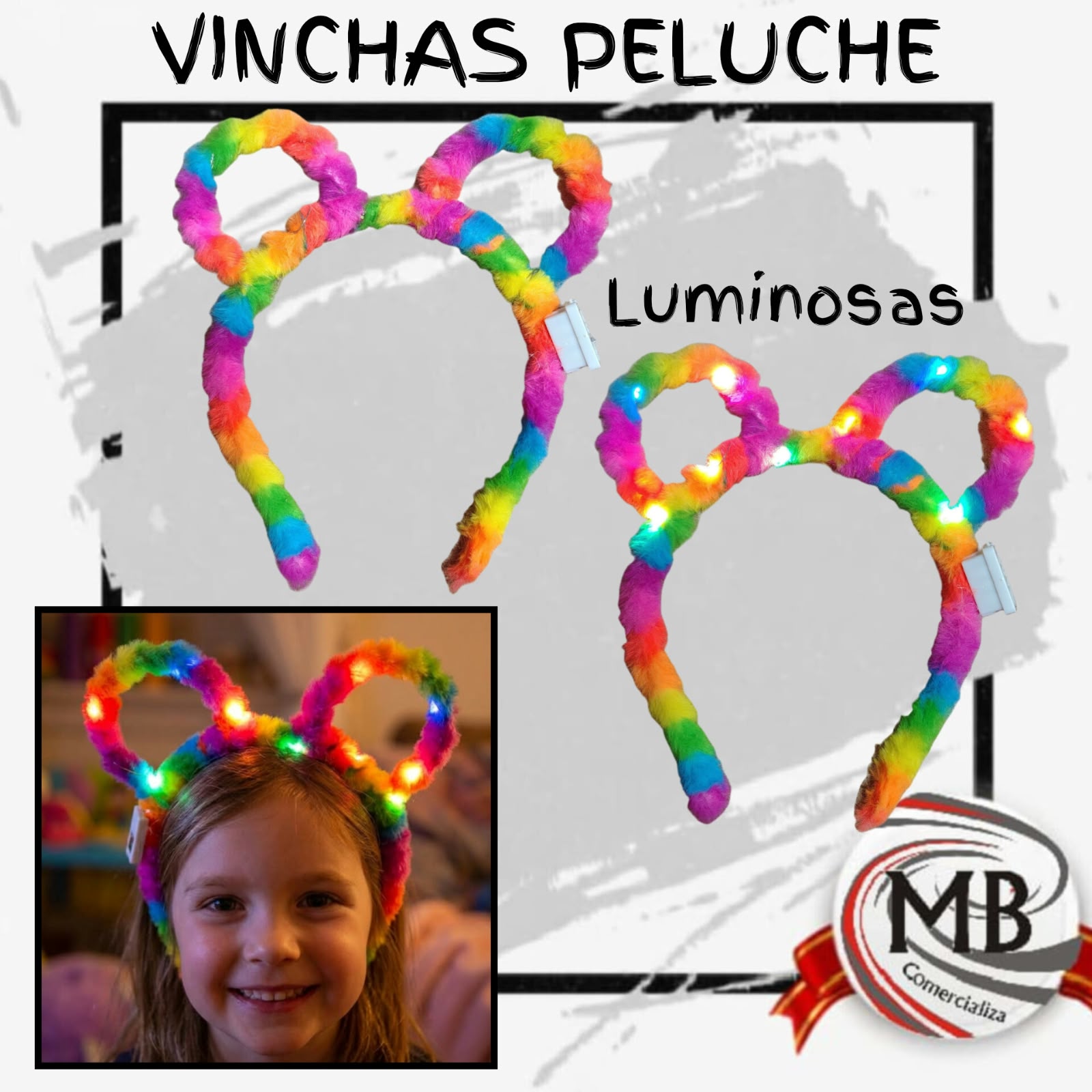Vincha de peluche multicolor luminosa con luz led orejitas tipo mickey minnie accesorios cabello fiesta cotillon luminoso cumpleaños eventos venta mayorista MB Comercializa.