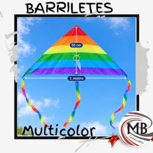 Barrilete cometa multicolor rayas franjas diseño rombo medida 1 metro por 50 cm con colas largas de colores juguete al aire libre juguetería regalería venta mayorista MB Comercializa.