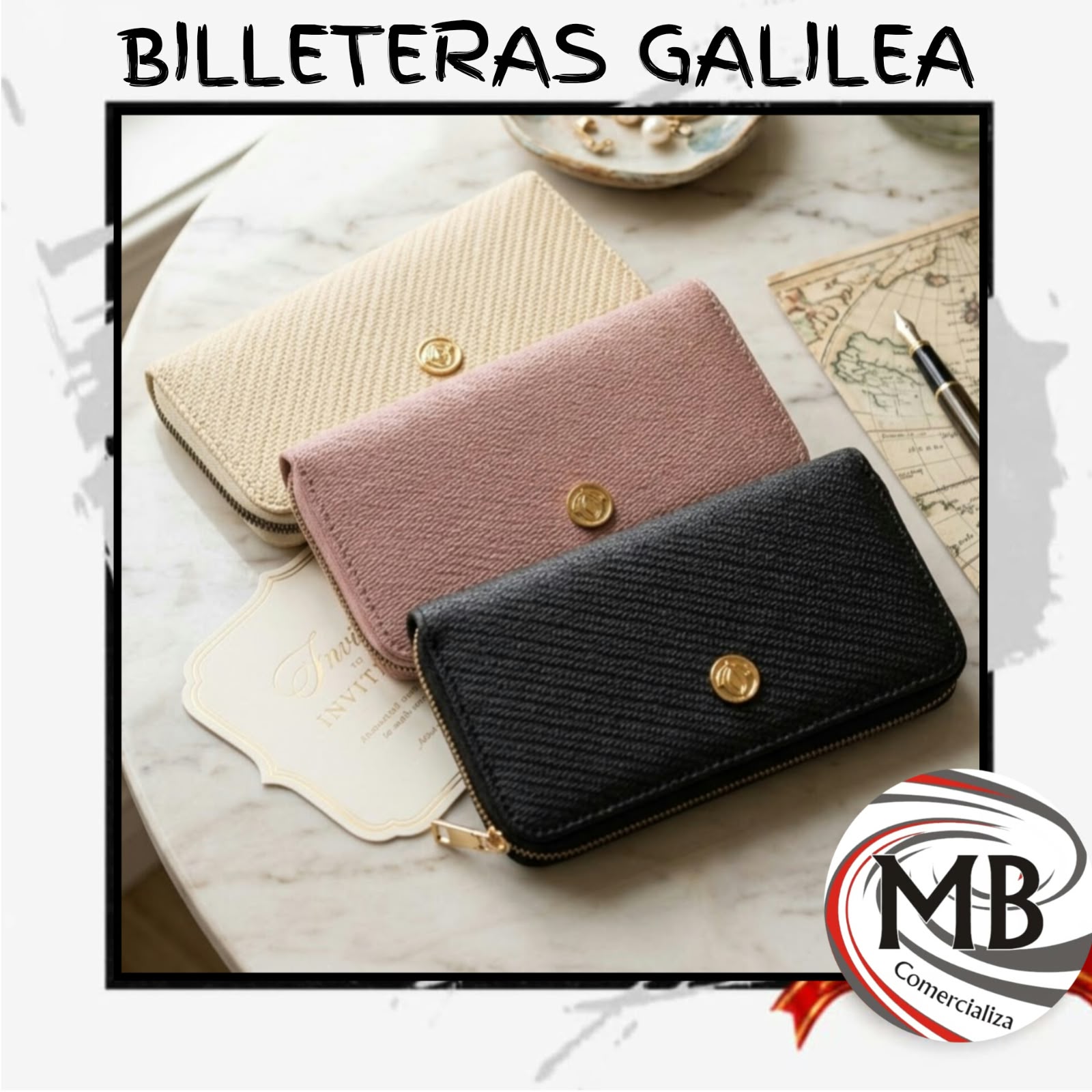 Billetera para dama galilea textura rayada acanalada saffiano ecocuero aplique dorado circular 1 cierre perimetral compartimentos organizadores marroquineria accesorios de moda regalo venta mayorista MB Comercializa.