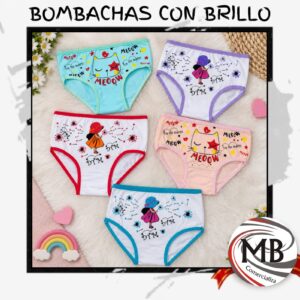 Bombachas infantiles nena con brillo estampados surtidos gatitos nenas pack surtido ropa interior infantil blanqueria indumentaria regalería venta mayorista MB Comercializa.