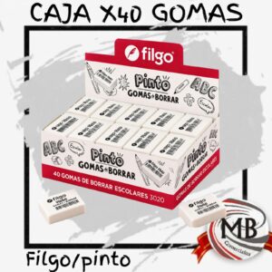 Gomas de borrar escolares Filgo Pinto 3020 caja exhibidora por 40 unidades blancas suave borrado lapiz grafito utiles escolares libreria regalería venta mayorista MB Comercializa.