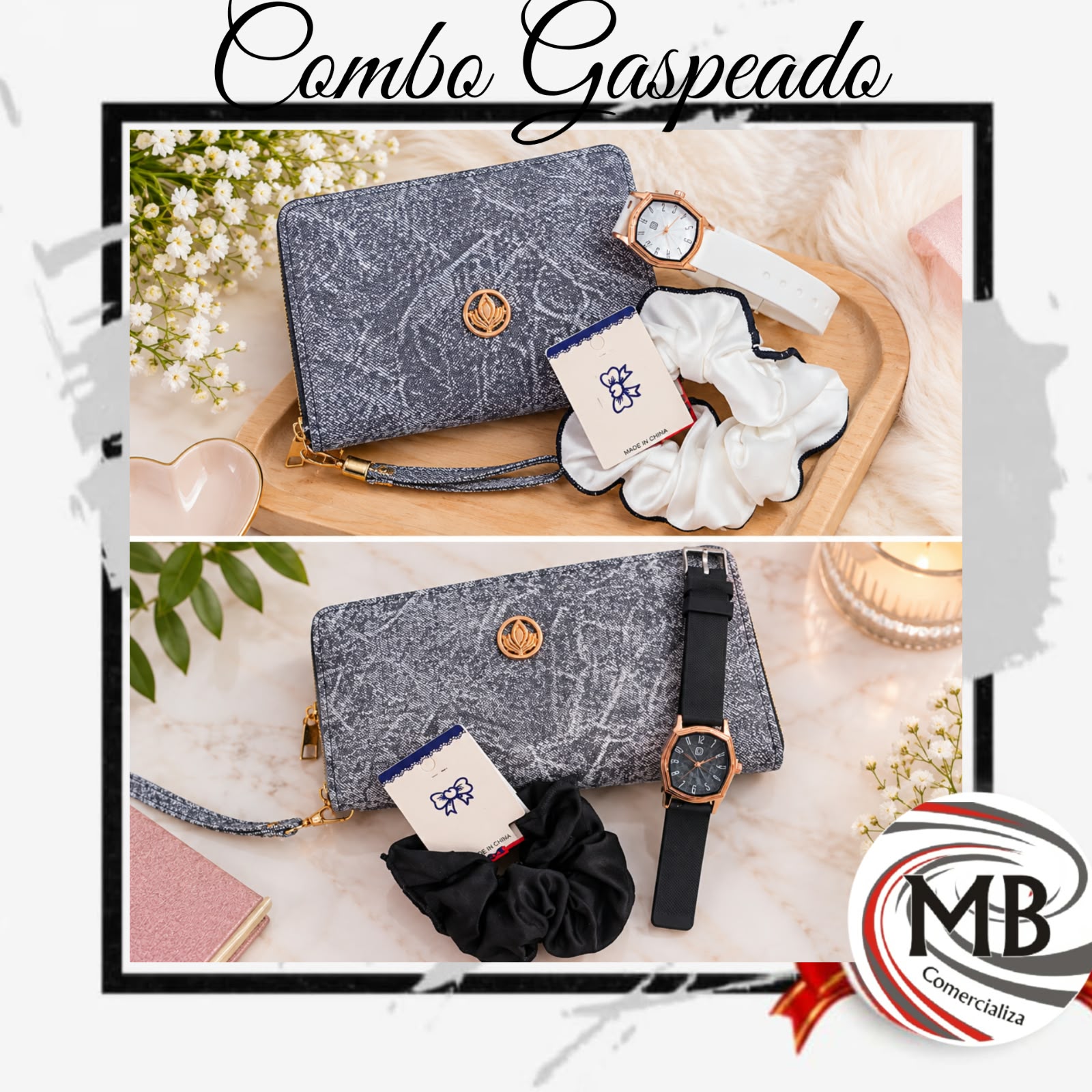 COMBOS GASPEADO BILLETERA-RELOJ-SCRUNCHIES MB257