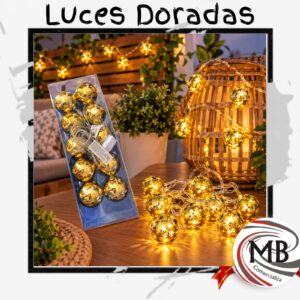 Guirnalda de luces LED esferas doradas caladas luces bola dorada calida garland iluminacion decorativa arbol de navidad fiestas eventos hogar regalería bazar venta mayorista MB Comercializa.