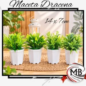 Maceta Dracena artificial con plantas verdes en maceta blanca medida 14x7 cm adorno decorativo hogar bazar regalería venta mayorista MB Comercializa.