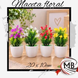 Maceta floral artificial con flores de colores surtidos medida 20x10 cm adorno decorativo hogar bazar regalería venta mayorista MB Comercializa.