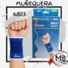 Muñequera elastica deportiva de contencion soporte para muñeca color azul con bordes blancos marca SBK modelo 6803 proteccion articular fitness entrenamiento gimnasio deportes rehabilitacion bazar regalería venta mayorista MB Comercializa.