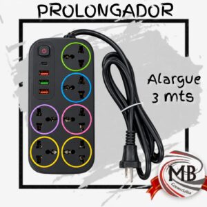 Prolongador alargue 3 mts multicontacto tomacorrientes USB electronica hogar oficina regalería venta mayorista MB Comercializa.