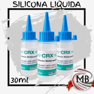 Silicona liquida adhesivo multiproposito en frio frasco 30 ml pico aplicador vertidor azul marca CRX para pegado de papel carton goma eva plásticos tela madera utiles escolares libreria regalería venta mayorista MB Comercializa.
