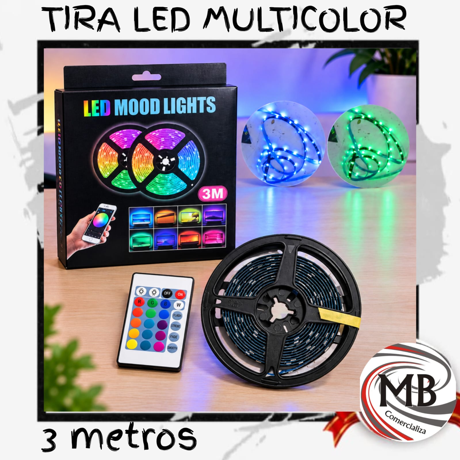 LUZ – LUCES TIRA LED MULTICOLOR 3 MT