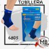 Tobillera elastica deportiva de contencion soporte articular de tobillo y talon libre azul con bordes blancos marca SBK modelo 6805 proteccion fitness entrenamiento futbol deportes rehabilitacion bazar regalería venta mayorista MB Comercializa.