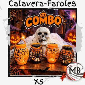 Combo x5 Halloween con calavera y faroles decoración temática cotillón terror venta mayorista MB Comercializa.